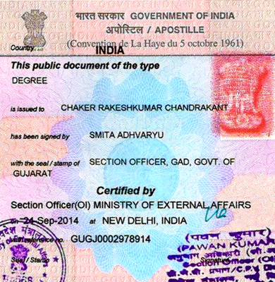 apostille certificate india